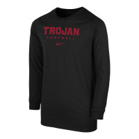 USC Trojans Youth Boys Nike Black Trojan Football Cotton Team Issue Long Sleeve T-Shirt